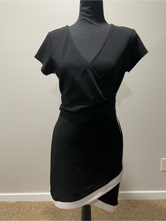 Almost Famous Dresses & Skirts - Almost Famous Black Mini Wrap Dress with White Trim